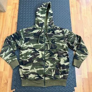 Custom Camo Hoodie Zip Up Mens Medium Paint / Bleached (DP37)